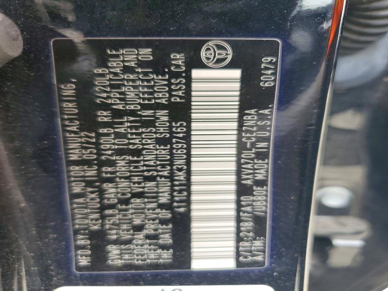 58379436 :رقم المزاد ، 4T1C11AK3NU697465 vin ، 2022 Toyota Camry مزاد بيع