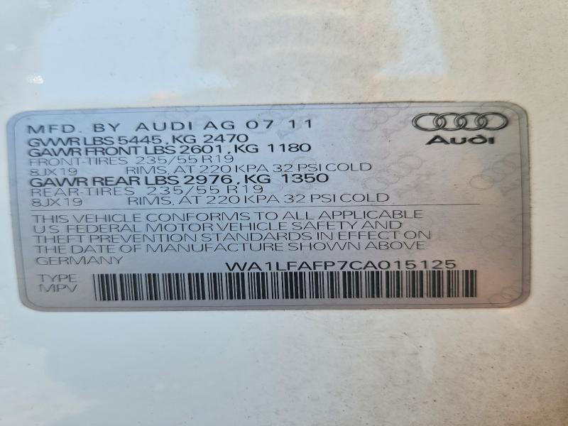 55135976 :رقم المزاد ، WA1LFAFP7CA015125 vin ، 2012 Audi Q5 مزاد بيع