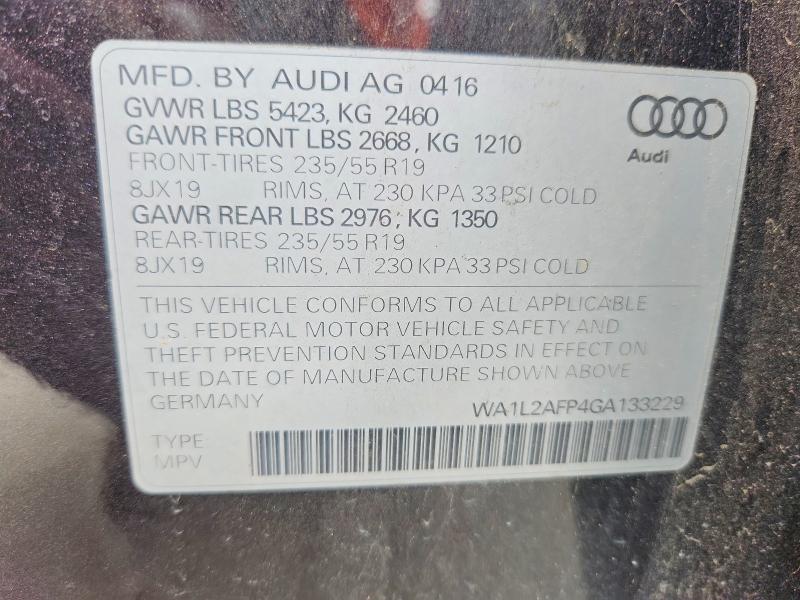 Продаж на аукціоні авто 2016 Audi Q5, vin: WA1L2AFP4GA133229, номер лоту: 58362656
