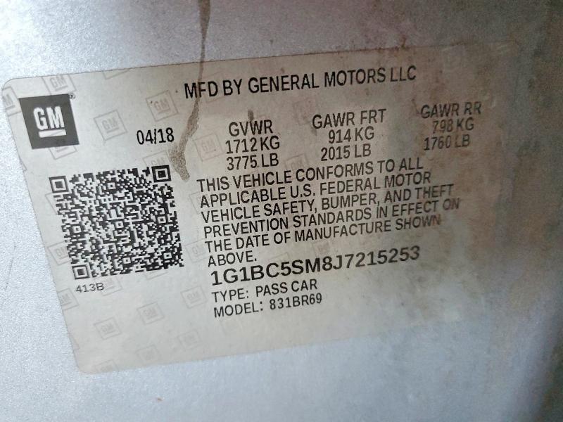 59031566 :رقم المزاد ، 1G1BC5SM8J7215253 vin ، 2018 Chevrolet Cruze مزاد بيع