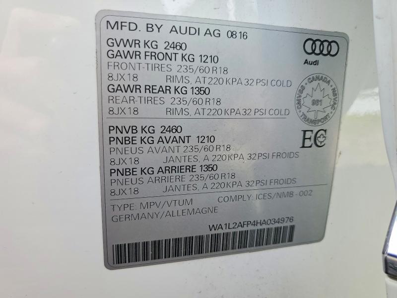 Продажа на аукционе авто 2017 Audi Q5, vin: WA1L2AFP4HA034976, номер лота: 58706436