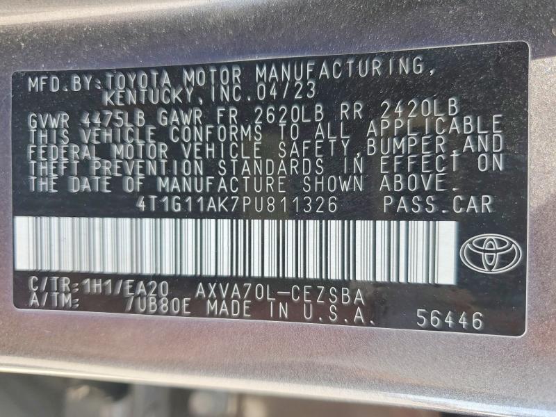 2023 Toyota Camry მანქანა იყიდება აუქციონზე, vin: 4T1G11AK7PU811326, აუქციონის ნომერი: 58777426