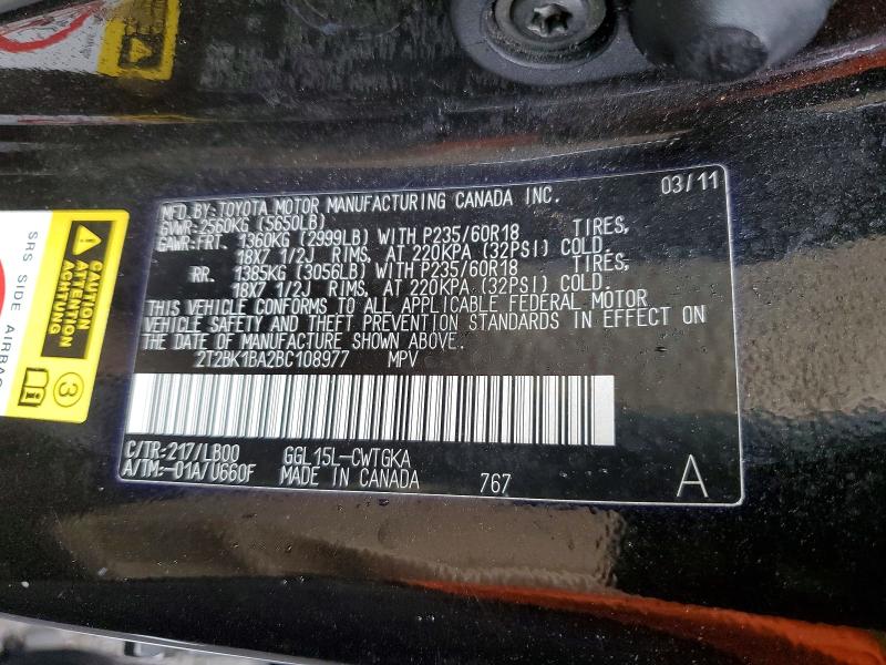 Продаж на аукціоні авто 2011 Lexus Rx, vin: 2T2BK1BA2BC108977, номер лоту: 58283256