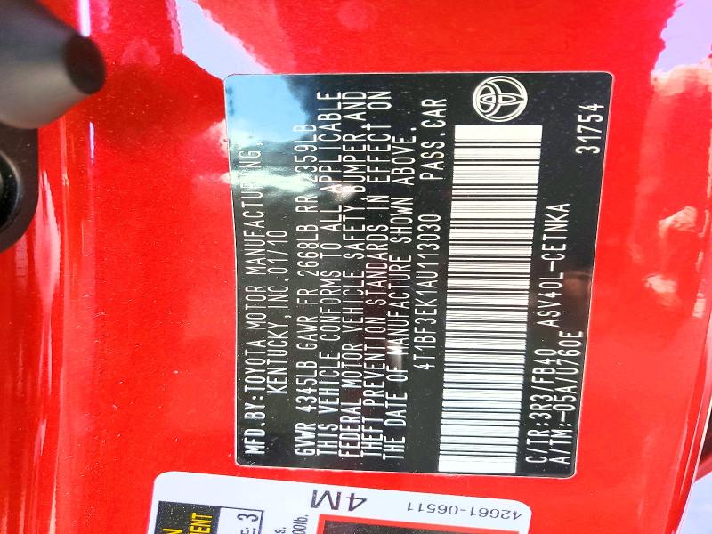 Продаж на аукціоні авто 2010 Toyota Camry, vin: 4T1BF3EK1AU113030, номер лоту: 56148146