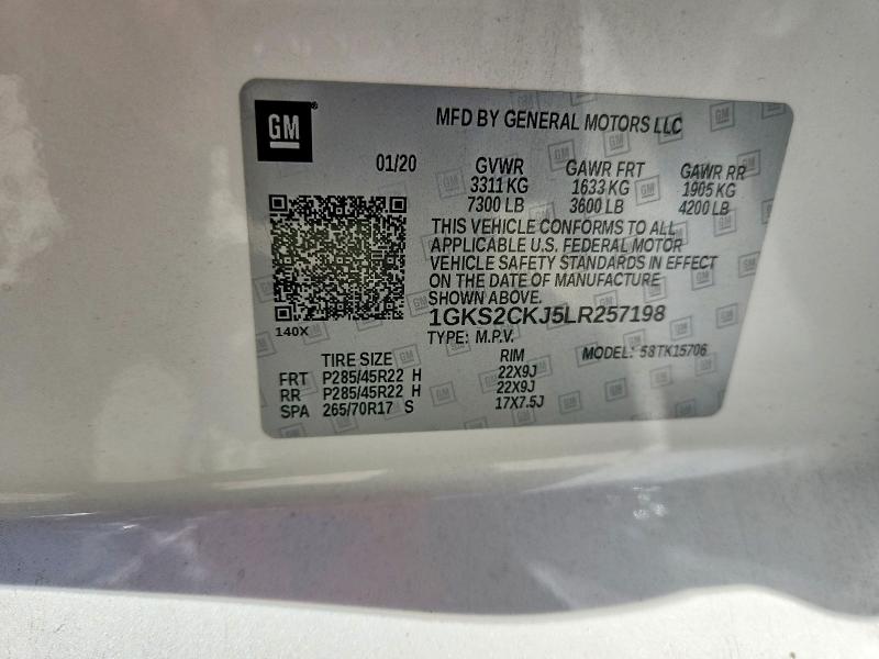 55799826 :رقم المزاد ، 1GKS2CKJ5LR257198 vin ، 2020 Gmc Yukon مزاد بيع