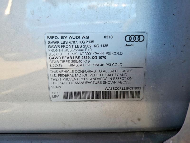 Продажа на аукционе авто 2018 Audi Q3, vin: WA1BCCFS2JR031803, номер лота: 56222236