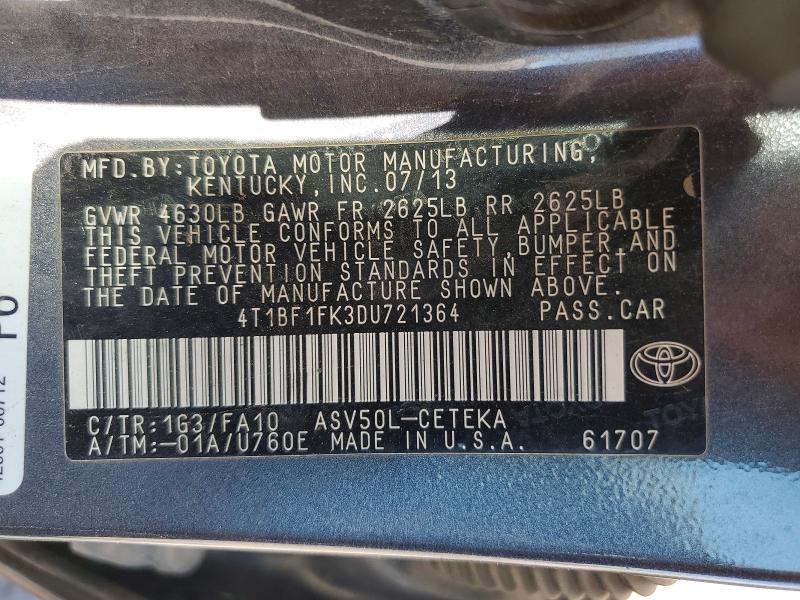 Продажа на аукционе авто 2013 Toyota Camry Std/le/xle/se, vin: 4T1BF1FK3DU721364, номер лота: 57748226
