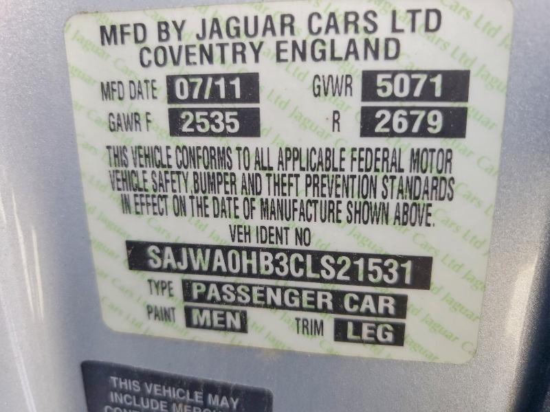 2012 Jaguar Xf მანქანა იყიდება აუქციონზე, vin: SAJWA0HB3CLS21531, აუქციონის ნომერი: 56105346