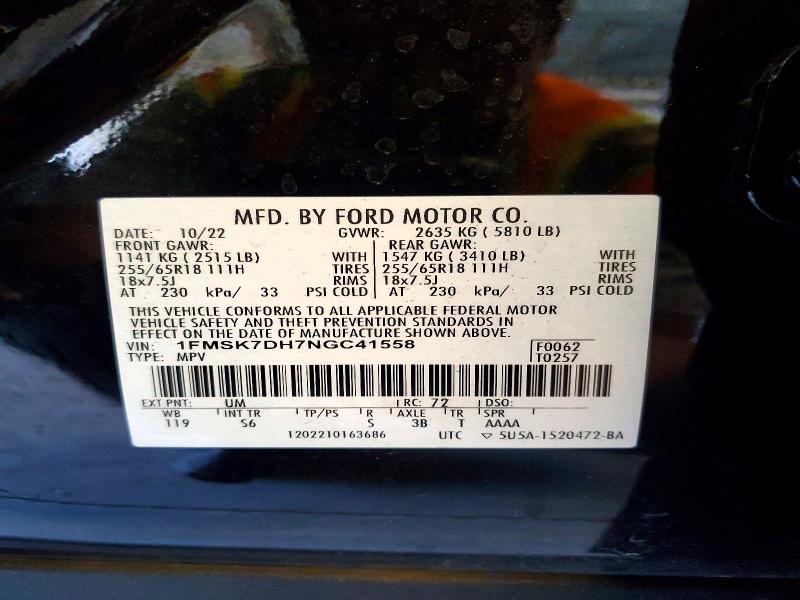 Aukcja sprzedaży 2022 Ford Explorer, vin: 1FMSK7DH7NGC41558, numer aukcji: 58798076