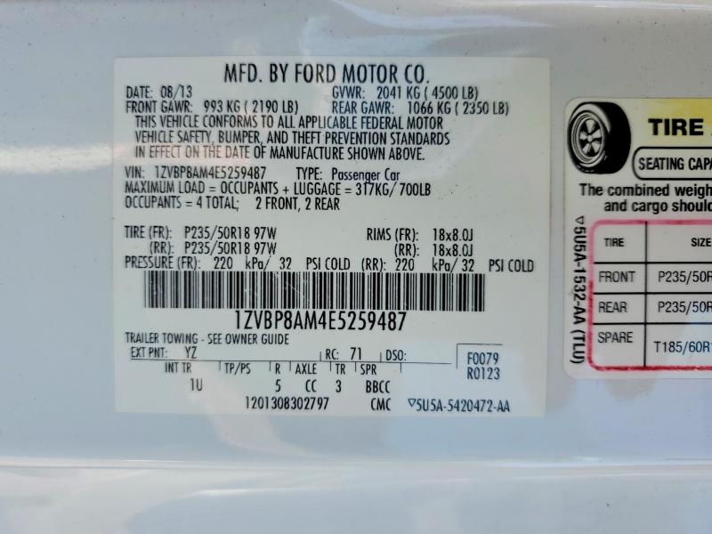 2014 Ford Mustang მანქანა იყიდება აუქციონზე, vin: 1ZVBP8AM4E5259487, აუქციონის ნომერი: 56300516