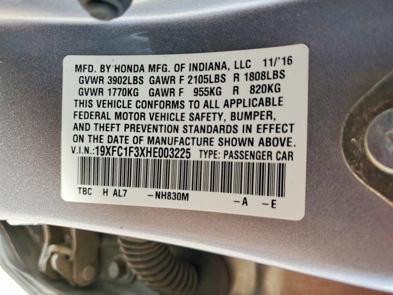 56303876 :رقم المزاد ، 19XFC1F3XHE003225 vin ، 2017 Honda Civic مزاد بيع