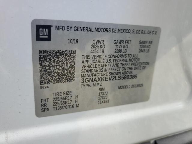 2020 Chevrolet Equinox მანქანა იყიდება აუქციონზე, vin: 3GNAXKEV2LS580386, აუქციონის ნომერი: 55728066