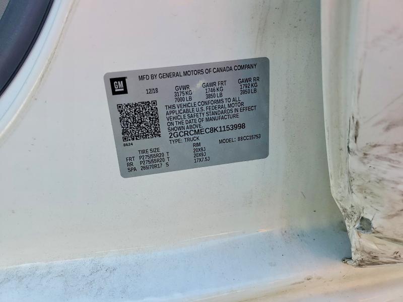 55324936 :رقم المزاد ، 2GCRCMEC8K1153998 vin ، 2019 Chevrolet Silverado Ld مزاد بيع