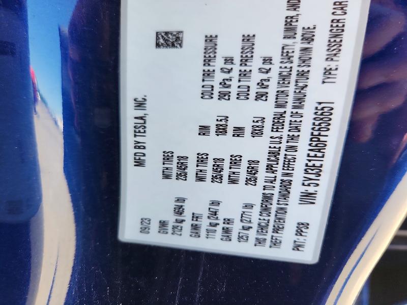Продажа на аукционе авто 2023 Tesla Model 3, vin: 5YJ3E1EA6PF658651, номер лота: 56116846