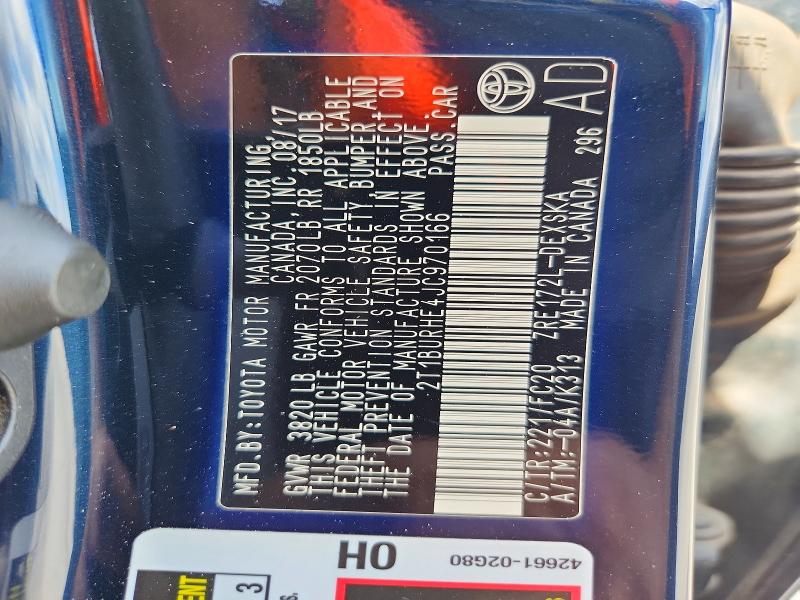 57357376 :رقم المزاد ، 2T1BURHE4JC970166 vin ، 2018 Toyota Corolla مزاد بيع