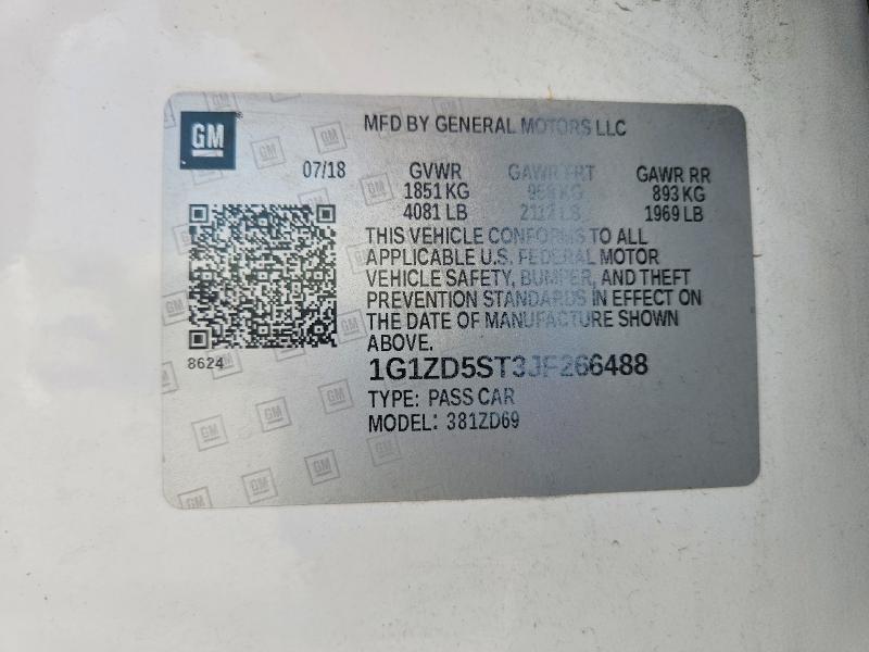 Продаж на аукціоні авто 2018 Chevrolet Malibu, vin: 1G1ZD5ST3JF266488, номер лоту: 58293626