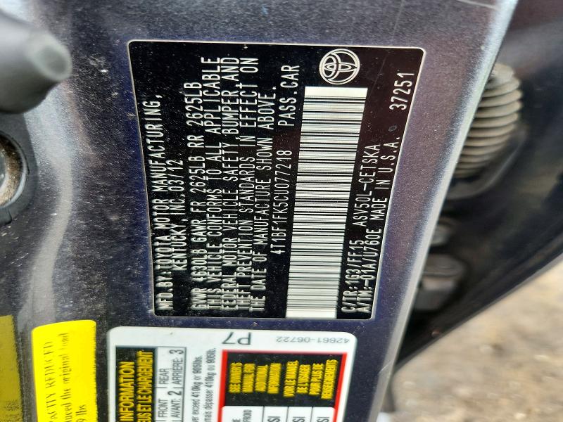 2012 Toyota Camry მანქანა იყიდება აუქციონზე, vin: 4T1BF1FK5CU077218, აუქციონის ნომერი: 58126606