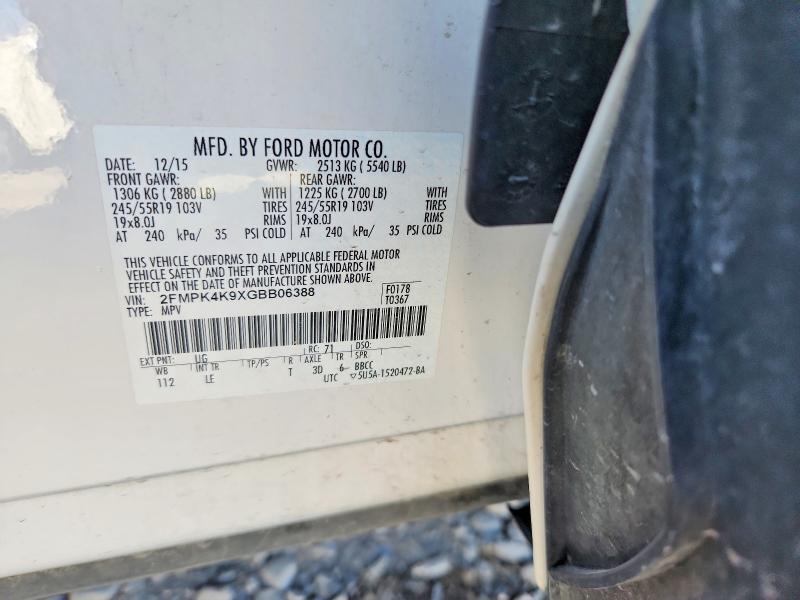 2016 Ford Edge მანქანა იყიდება აუქციონზე, vin: 2FMPK4K9XGBB06388, აუქციონის ნომერი: 59125066