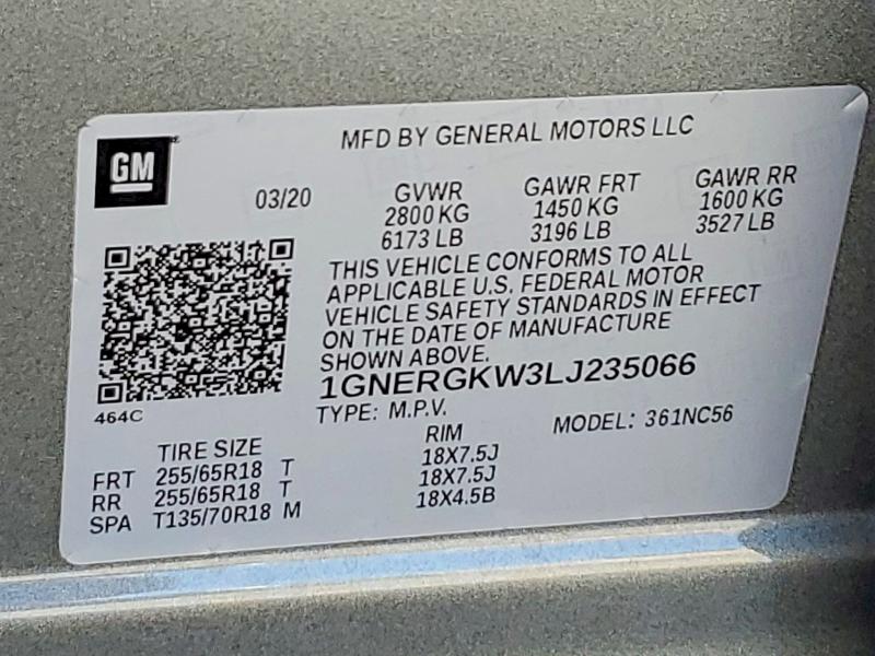 Продаж на аукціоні авто 2020 Chevrolet Traverse, vin: 1GNERGKW3LJ235066, номер лоту: 57498196