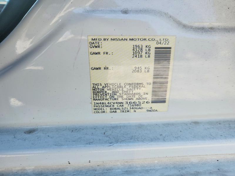 Aukcja sprzedaży 2022 Nissan Altima, vin: 1N4BL4CV4NN366526, numer aukcji: 57146426