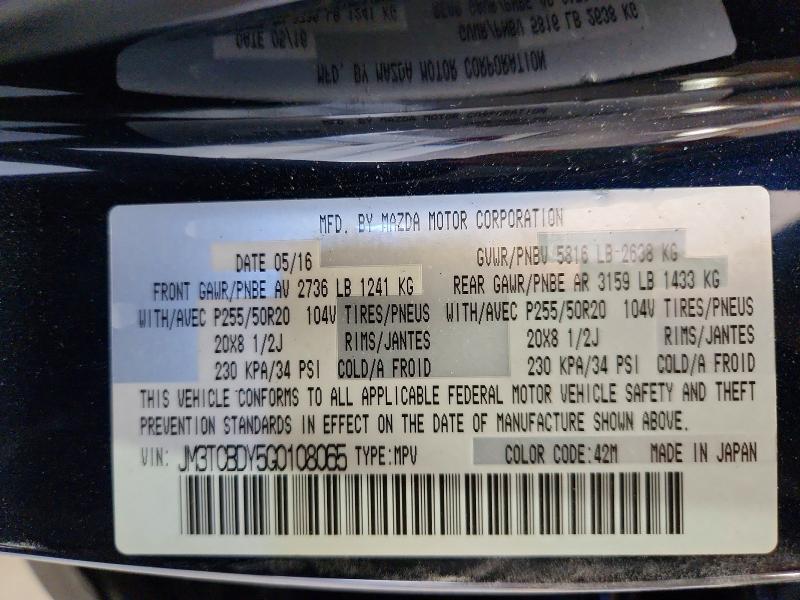 Продажа на аукционе авто 2016 Mazda Cx-9, vin: JM3TCBDY5G0108065, номер лота: 56052186