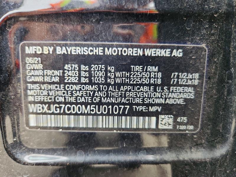 2021 Bmw X1 მანქანა იყიდება აუქციონზე, vin: WBXJG7C00M5U01077, აუქციონის ნომერი: 57935826
