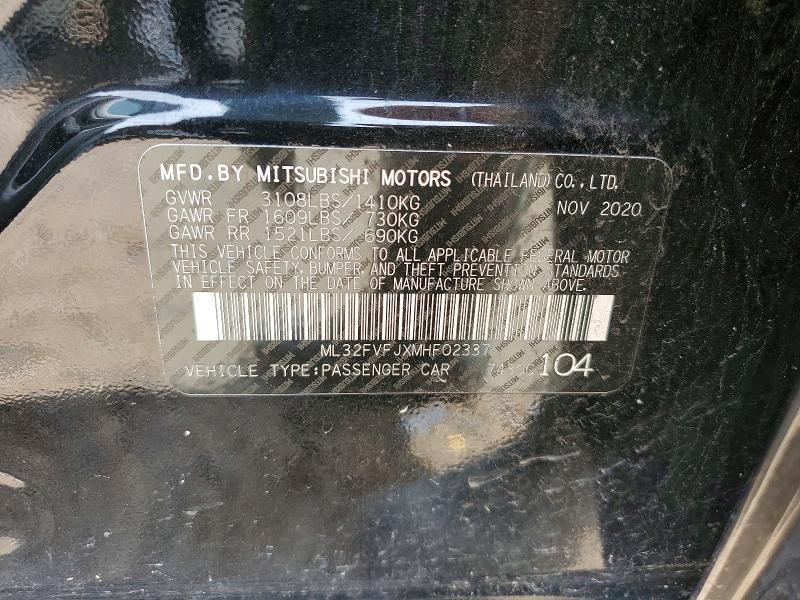 Aukcja sprzedaży 2021 Mitsubishi Mirage, vin: ML32FVFJXMHF02337, numer aukcji: 56130646