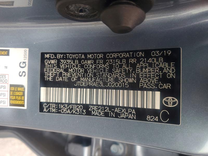 2020 Toyota Corolla მანქანა იყიდება აუქციონზე, vin: JTDEPRAE3LJ020015, აუქციონის ნომერი: 56751986