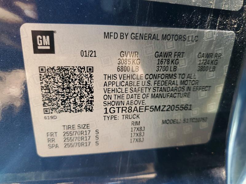 57608176 :رقم المزاد ، 1GTR8AEF5MZ205561 vin ، 2021 Gmc Sierra مزاد بيع