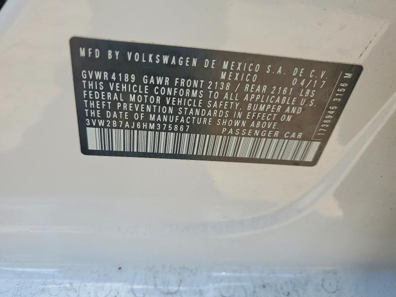 Продажа на аукционе авто 2017 Volkswagen Jetta, vin: 3VW2B7AJ6HM375867, номер лота: 56635416