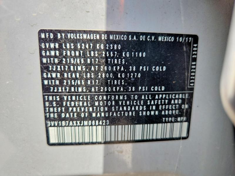 56737936 :رقم المزاد ، 3VV1B7AXXJM068423 vin ، 2018 Volkswagen Tiguan مزاد بيع