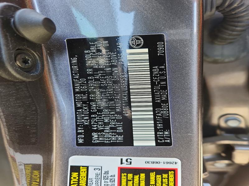 55835856 :رقم المزاد ، 4T1C11AKXLU968583 vin ، 2020 Toyota Camry مزاد بيع