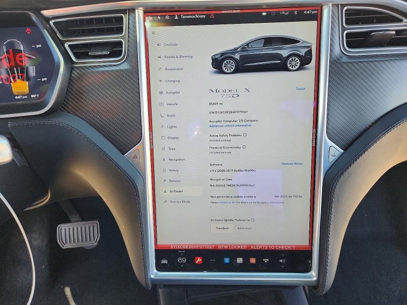 2017 Tesla Model X მანქანა იყიდება აუქციონზე, vin: 5YJXCBE26HF077027, აუქციონის ნომერი: 57195506