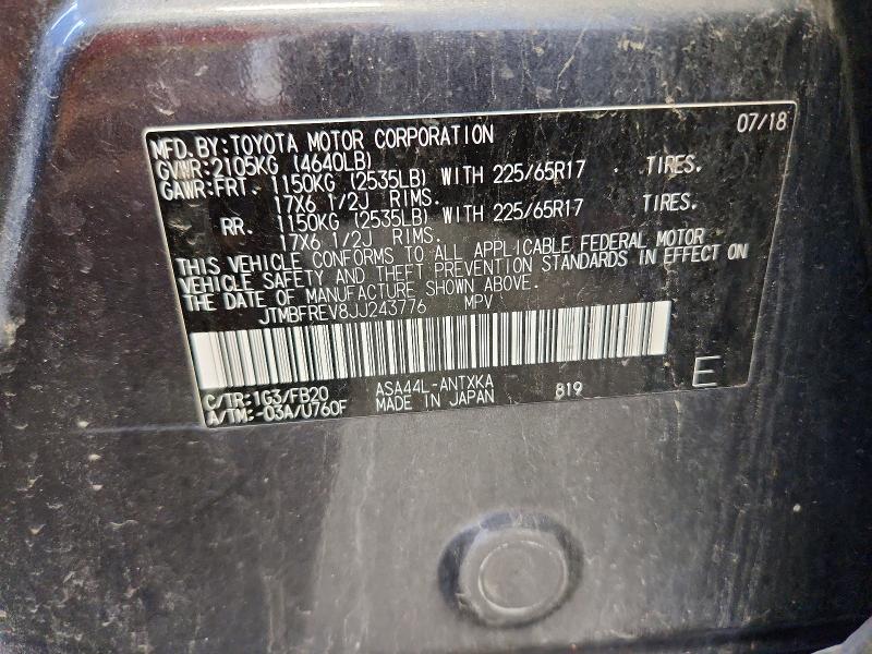 57070346 :رقم المزاد ، JTMBFREV8JJ243776 vin ، 2018 Toyota Rav4 مزاد بيع