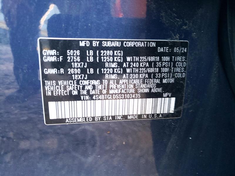 2025 Subaru Outback მანქანა იყიდება აუქციონზე, vin: 4S4BTGLD5S3103435, აუქციონის ნომერი: 55983716