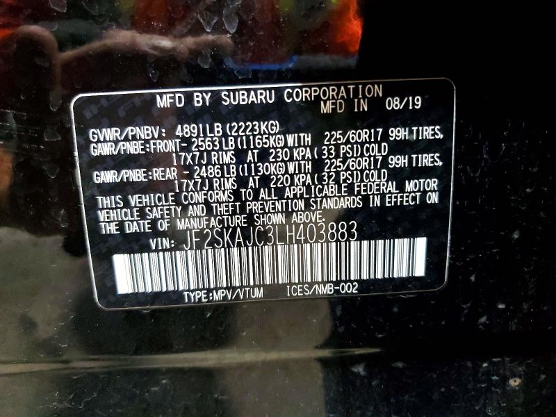 58538656 :رقم المزاد ، JF2SKAJC3LH403883 vin ، 2020 Subaru Forester مزاد بيع