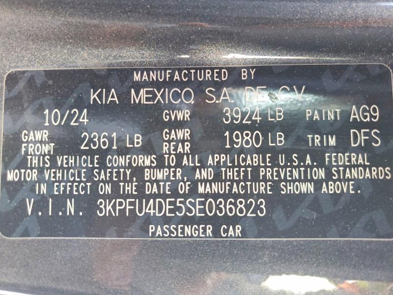 2025 Kia K4 მანქანა იყიდება აუქციონზე, vin: 3KPFU4DE5SE036823, აუქციონის ნომერი: 54954586