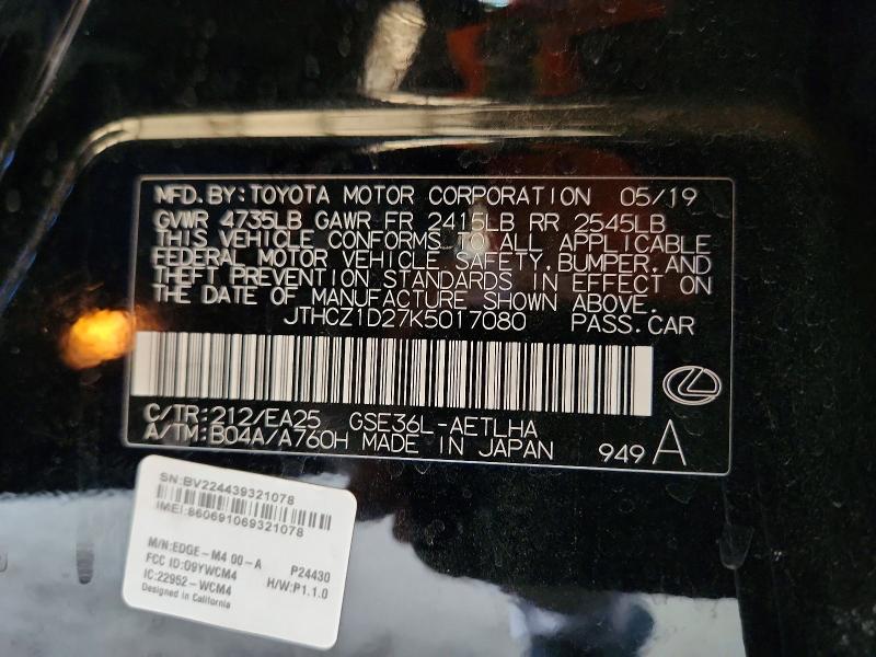 69094656 :رقم المزاد ، JTHCZ1D27K5017080         vin ، 2019 Lexus Is مزاد بيع