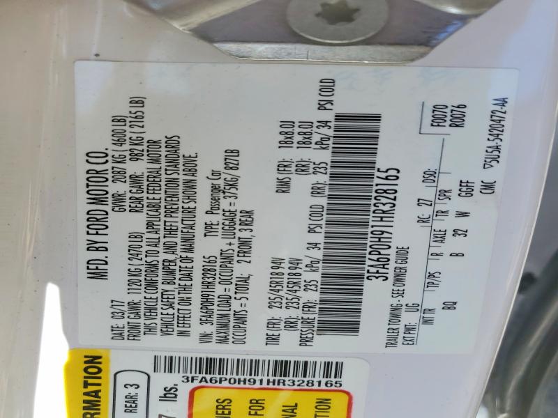 Продаж на аукціоні авто 2017 Ford Fusion, vin: 3FA6P0H91HR328165, номер лоту: 55646146
