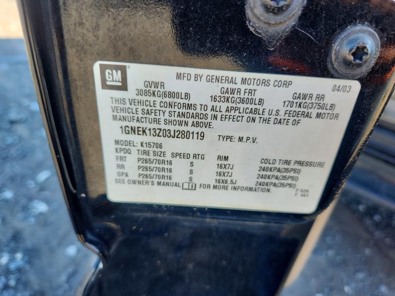 2003 Chevrolet Tahoe მანქანა იყიდება აუქციონზე, vin: 1GNEK13Z03J280119, აუქციონის ნომერი: 56130096