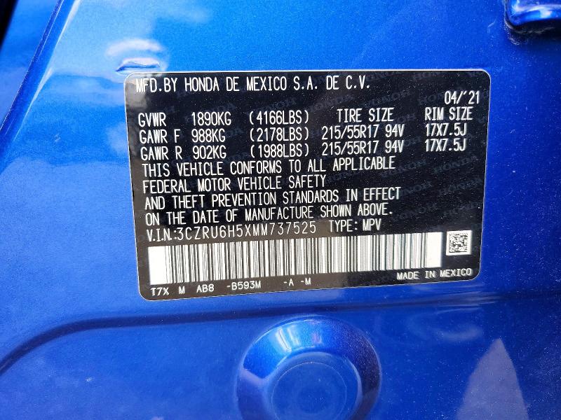 Aukcja sprzedaży 2021 Honda Hr-v, vin: 3CZRU6H5XMM737525, numer aukcji: 56846946