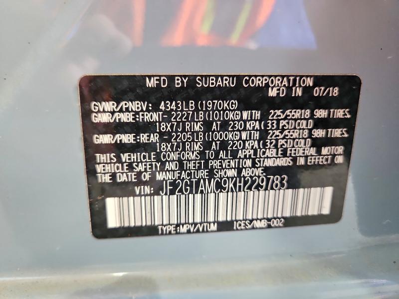 2019 Subaru Crosstrek მანქანა იყიდება აუქციონზე, vin: JF2GTAMC9KH229783, აუქციონის ნომერი: 56961076