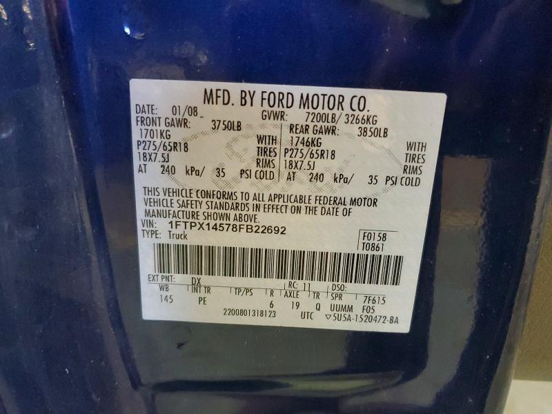 Продаж на аукціоні авто 2008 Ford F150, vin: 1FTPX14578FB22692, номер лоту: 58480286