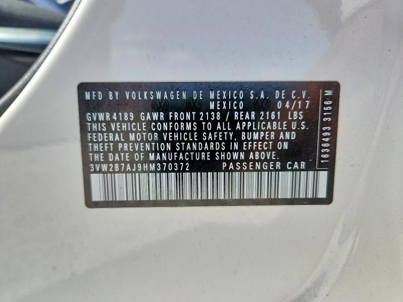 Продажа на аукционе авто 2017 Volkswagen Jetta, vin: 3VW2B7AJ9HM370372, номер лота: 57611996