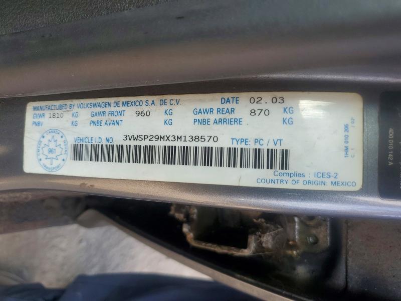 Продажа на аукционе авто 2003 Volkswagen Jetta, vin: 3VWSP29MX3M138570, номер лота: 59066736