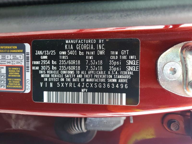 Aukcja sprzedaży 2025 Kia Sorento, vin: 5XYRL4JCXSG363496, numer aukcji: 55711966