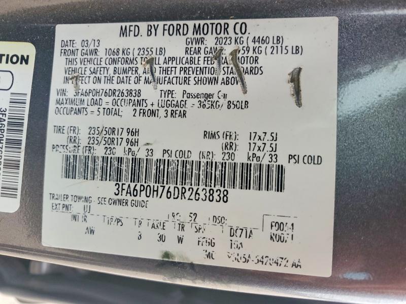 Продажа на аукционе авто 2013 Ford Fusion, vin: 3FA6P0H76DR263838, номер лота: 58096356