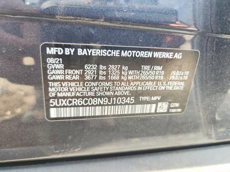 55765126 :رقم المزاد ، 5UXCR6C08N9J10345 vin ، 2022 Bmw X5 مزاد بيع