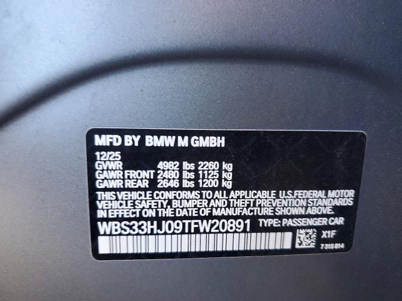 2026 Bmw M3 მანქანა იყიდება აუქციონზე, vin: WBS33HJ09TFW20891, აუქციონის ნომერი: 55916346
