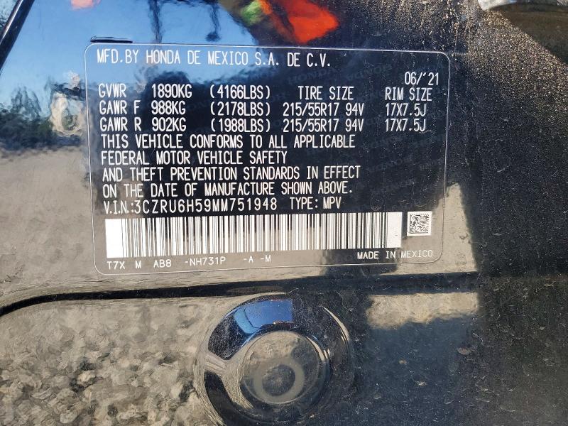 57447066 :رقم المزاد ، 3CZRU6H59MM751948 vin ، 2021 Honda Hr-v مزاد بيع